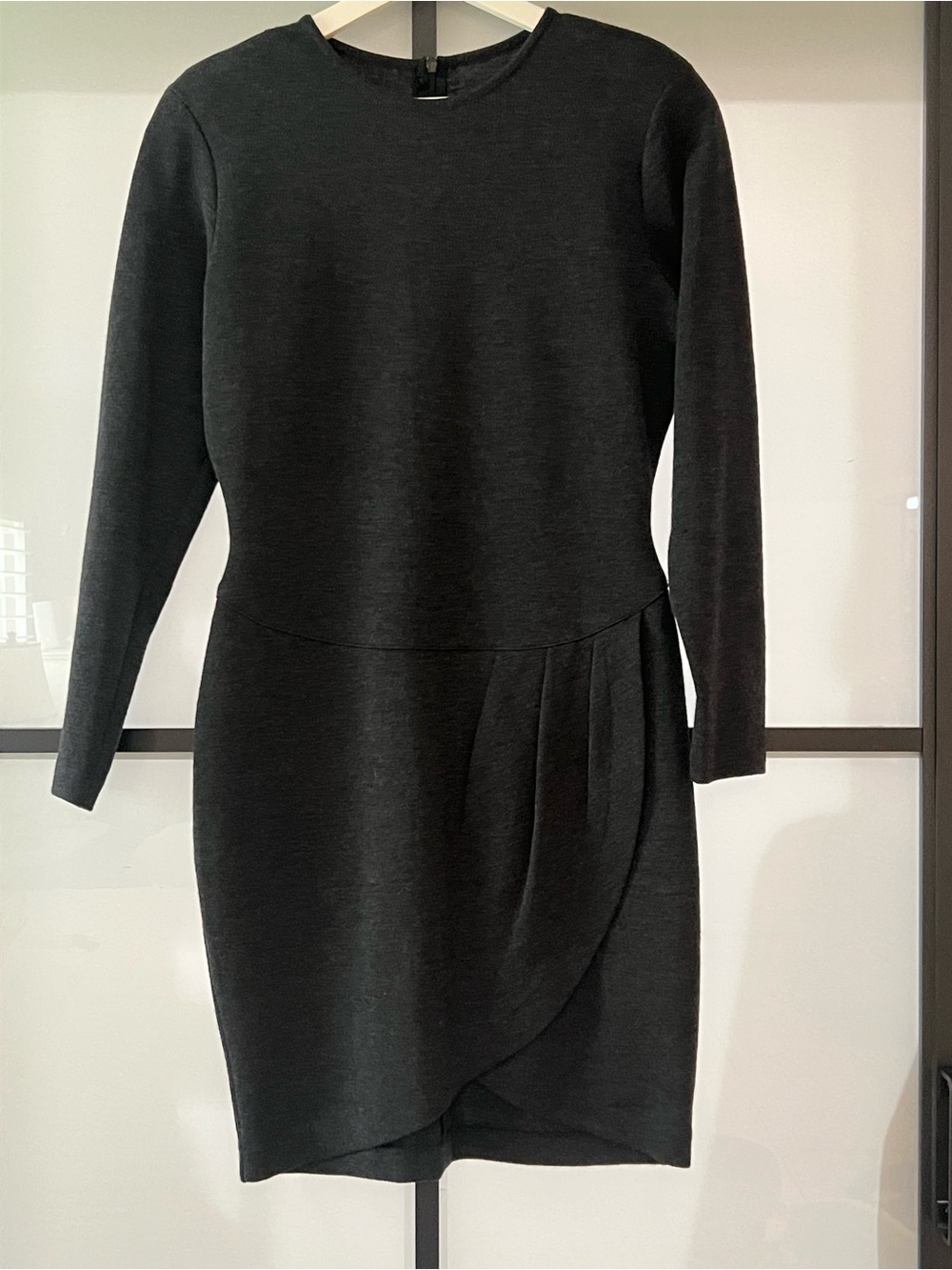 Vintage Andrea Jovine 100% Pure Wool Draped Bodycon Dress Charcoal Gray L